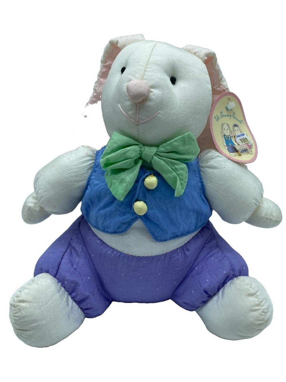 Russ The Bunny Bunch Plush Green Bow Tie Blue Vest Nylon Stuffed Easter 9”
